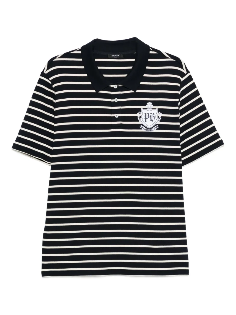 Tricou polo Balmain striped-pattern alb-negru
