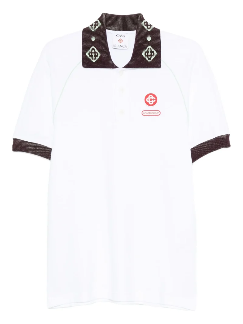 Tricou polo Casablanca logo-patch alb
