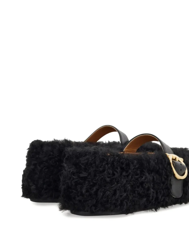 Alternative view of Balerini Ferragamo Shearling Buckled Ballet negru
