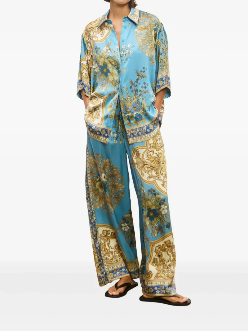 Alternative view of Camasa Alemais Floral-Pattern Silk albastru