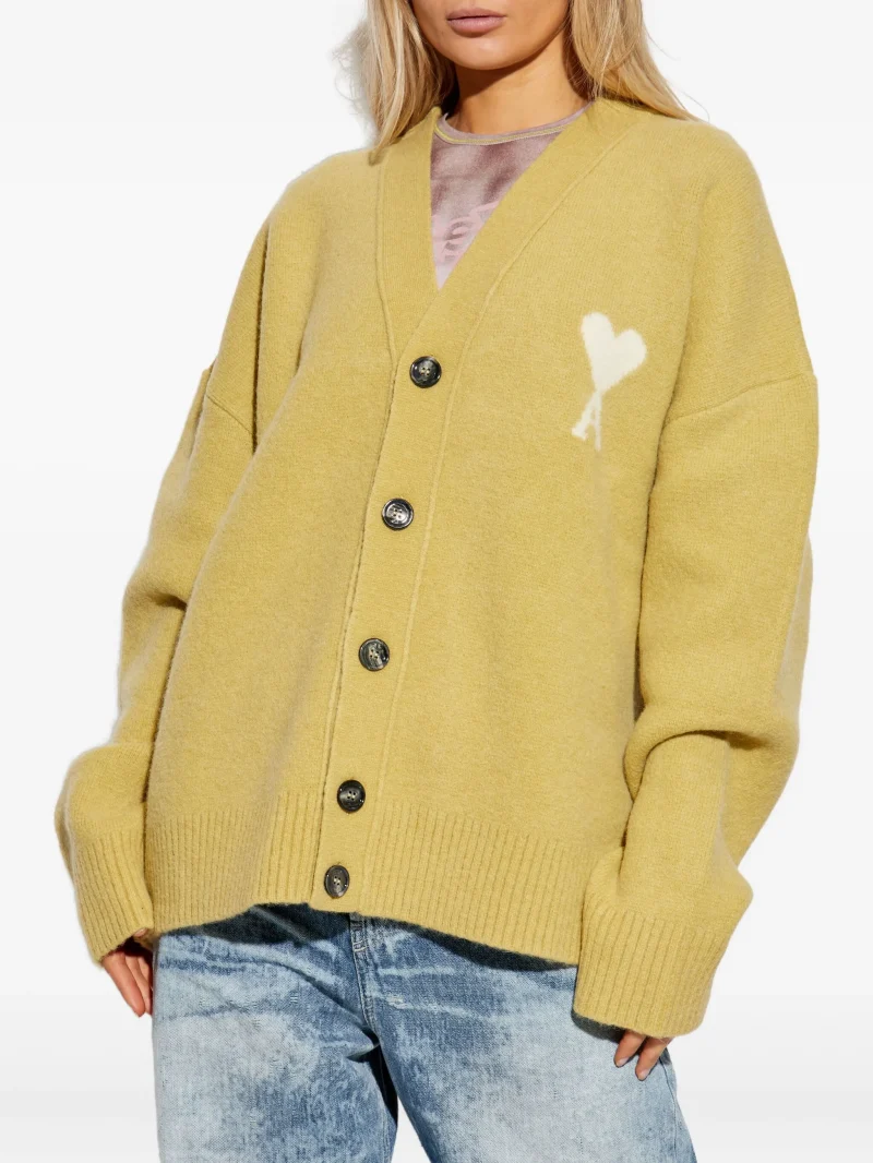Alternative view of Cardigan AMI Paris "Ami de Coeur" logo galben