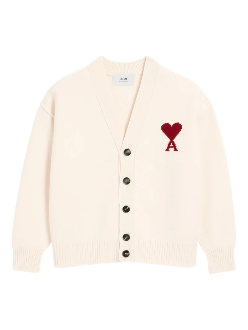Cardigan AMI Paris "Ami De Coeur" wool ecru