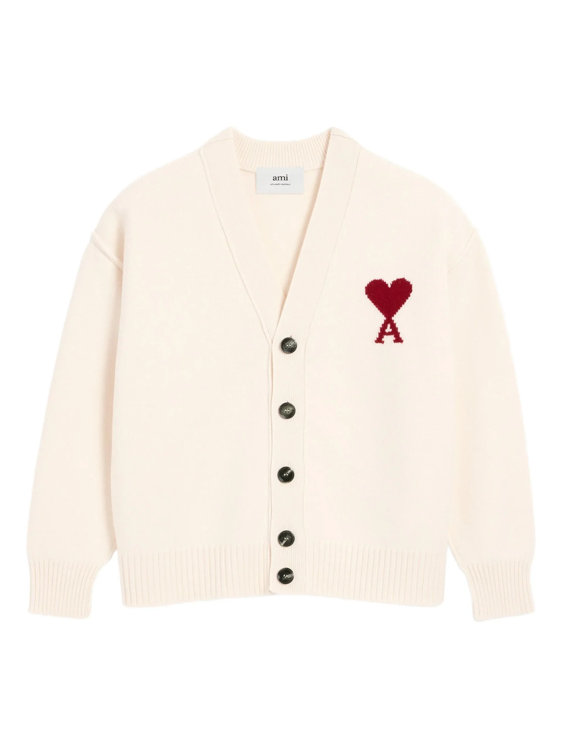 Cardigan AMI Paris "Ami De Coeur" wool ecru