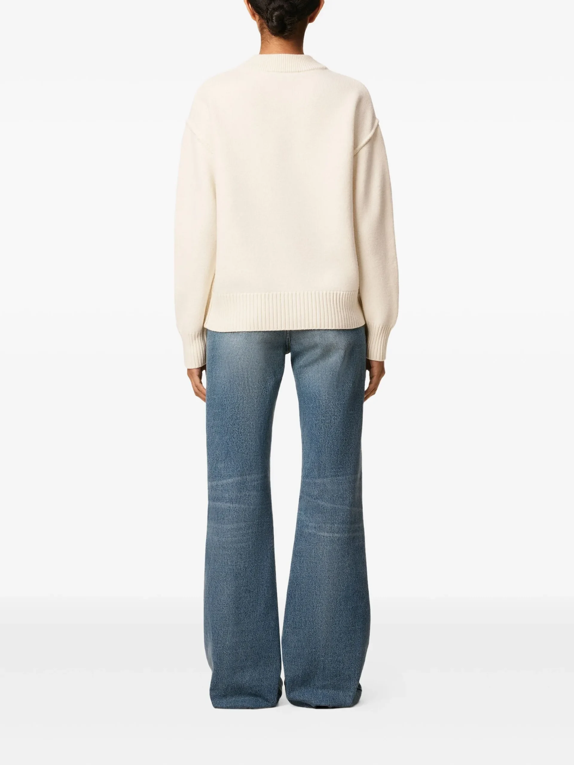 Cardigan AMI Paris "Ami De Coeur" wool ecru - imagine 4