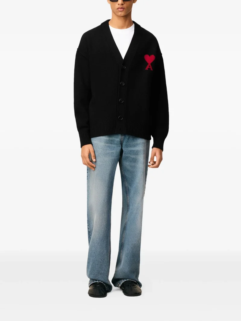 Alternative view of Cardigan AMI Paris Ami De Coeur Wool negru