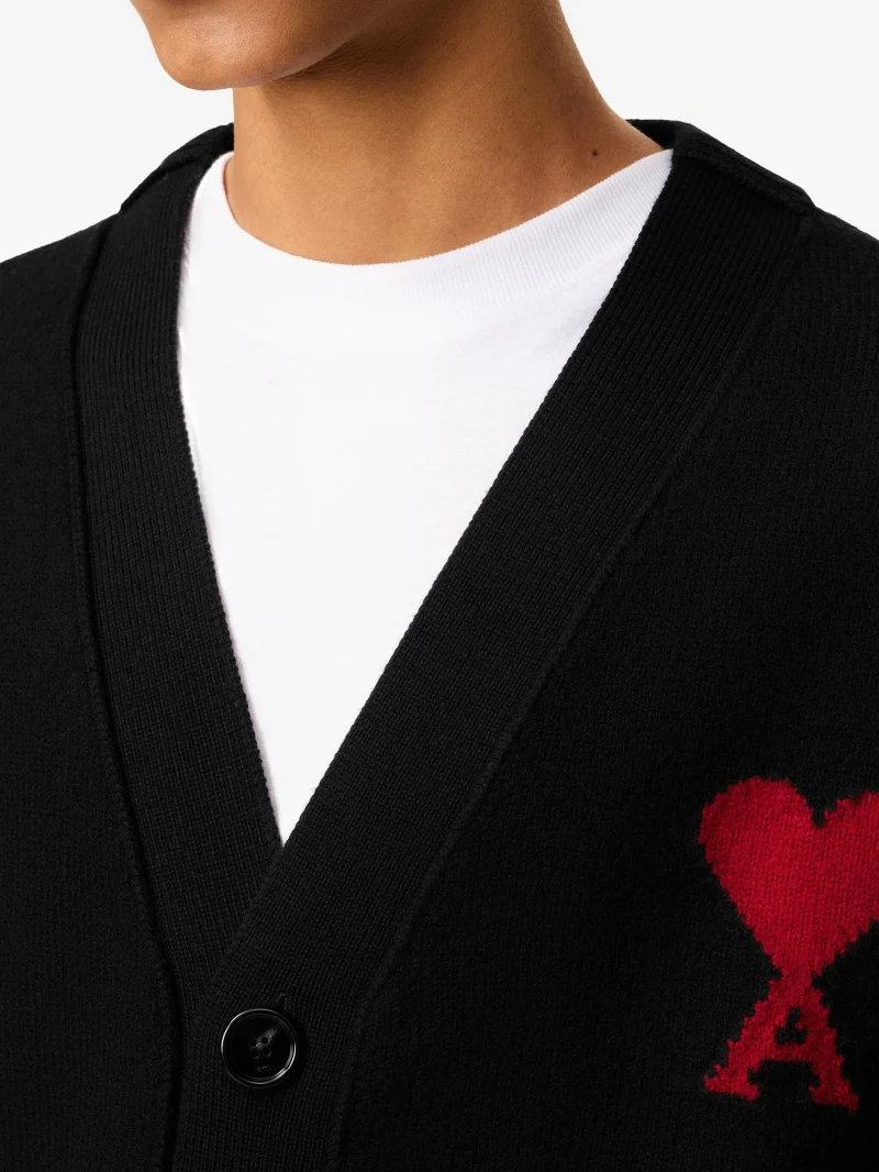 Cardigan AMI Paris Ami De Coeur Wool negru - imagine 3