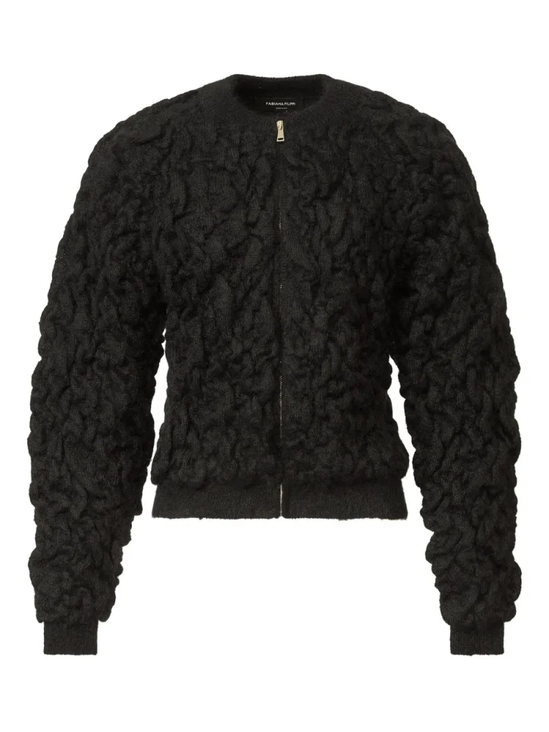 Cardigan Fabiana Filippi Bubble-Knit Zip-Front negru