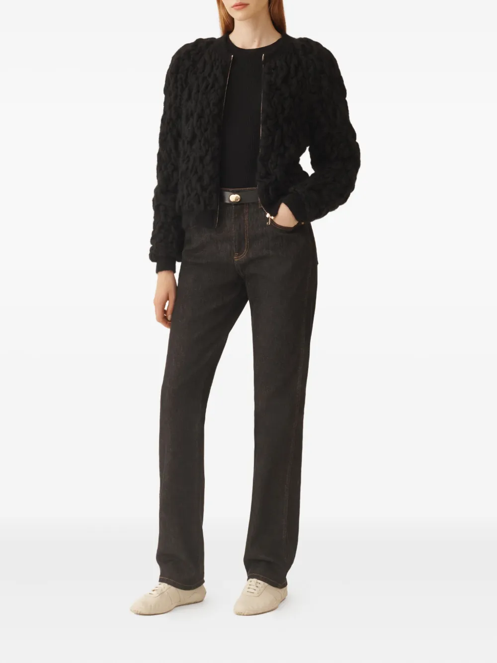 Cardigan Fabiana Filippi Bubble-Knit Zip-Front negru - imagine 4