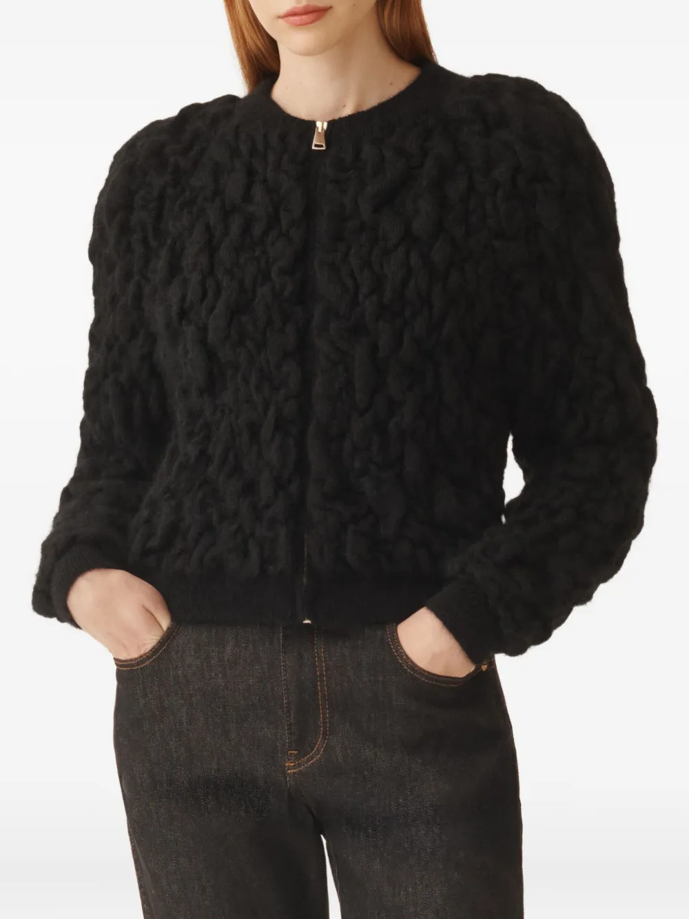 Cardigan Fabiana Filippi Bubble-Knit Zip-Front negru - imagine 3