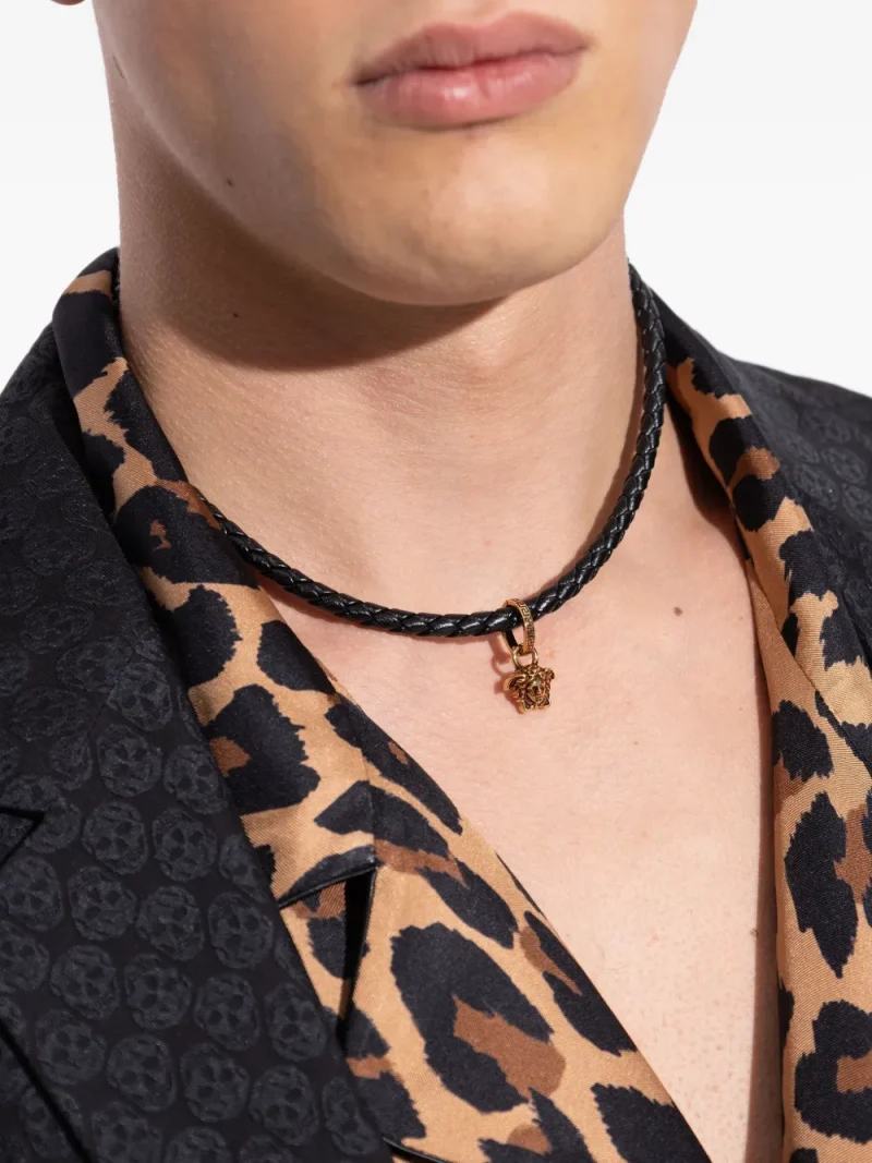 Alternative view of Colier Versace braided leather Medusa negru