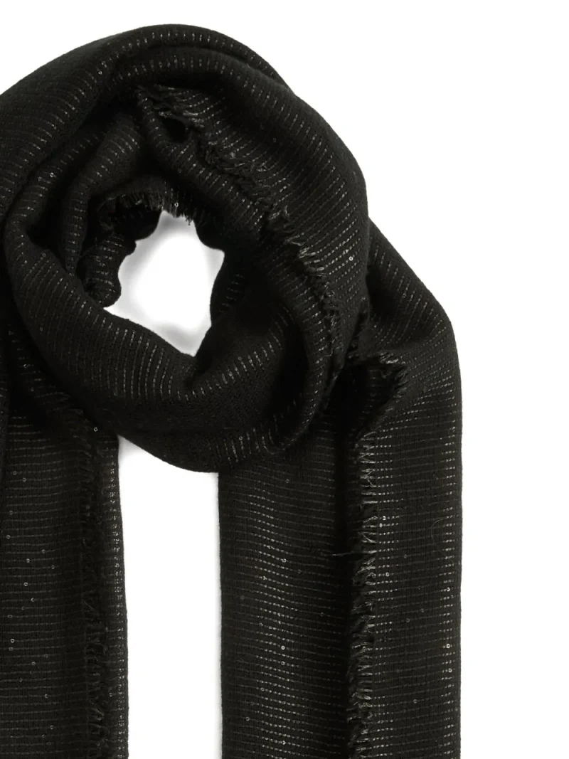 Alternative view of Esarfa Fabiana Filippi Metallic-Thread Fringed negru