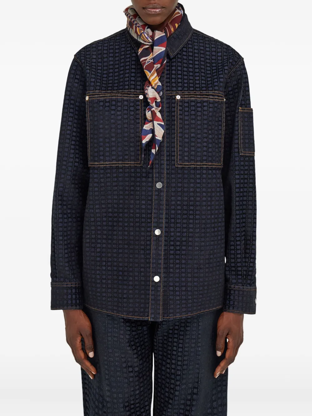 Fular Ferragamo Diamond-Shaped Floral-Print bleumarin - imagine 2