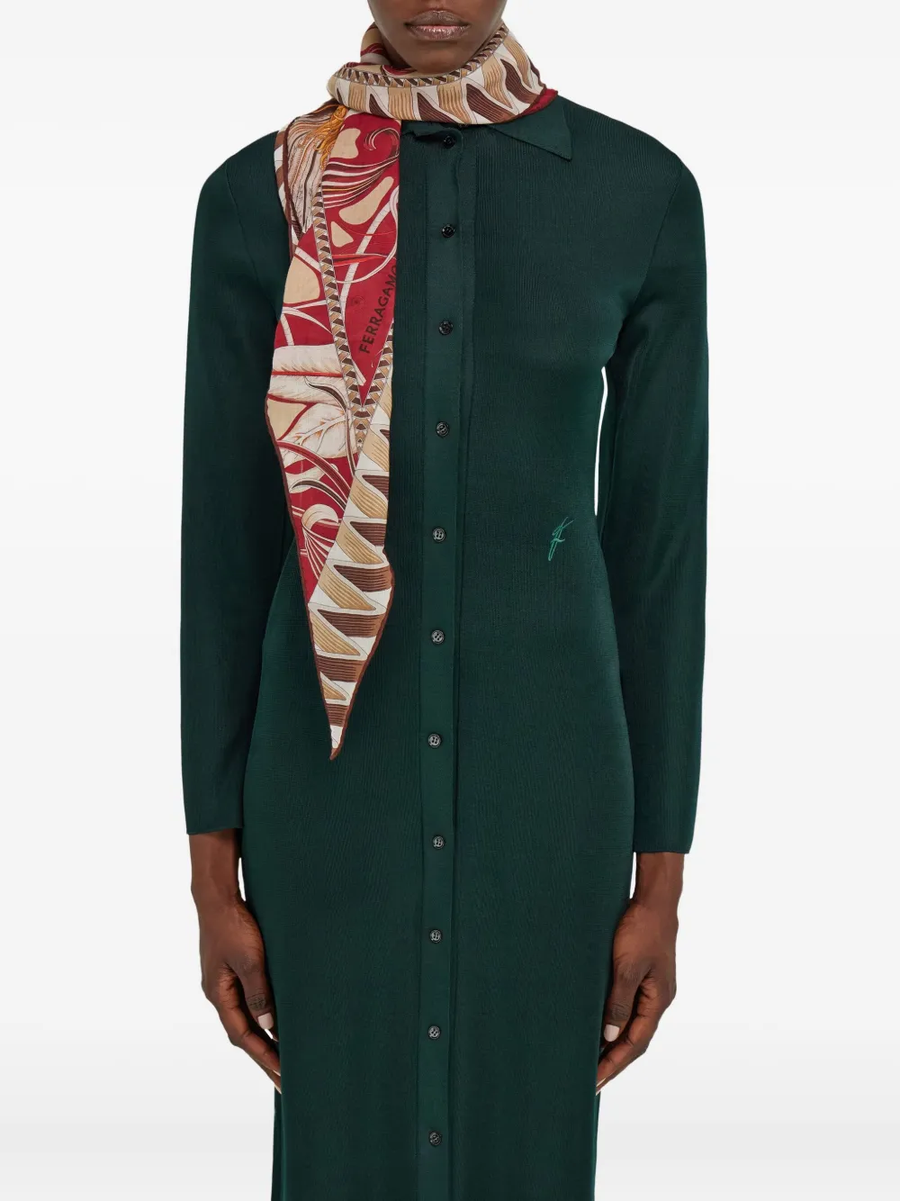 Fular Ferragamo Diamond-Shaped Floral-Print rosu - imagine 2