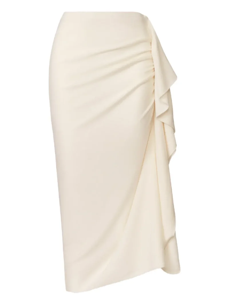 Fusta midi Fabiana Filippi Ruched Ruffle alb