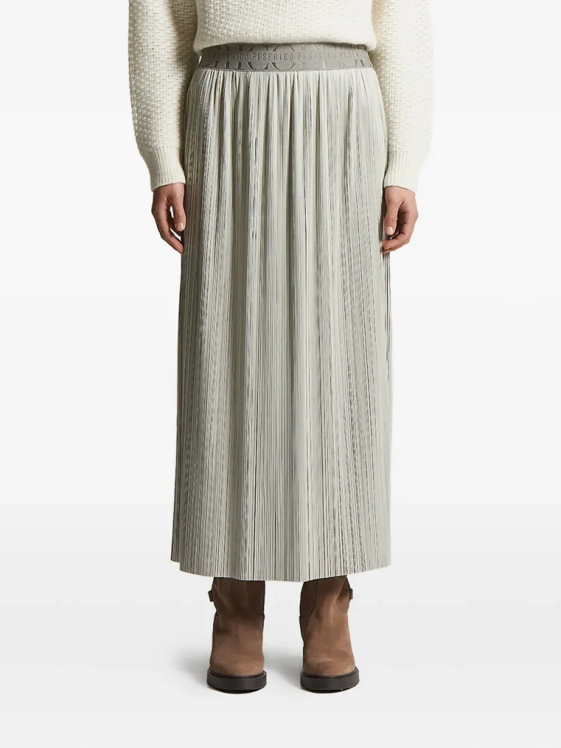 Fusta midi Peserico Pleated Logo-Waistband gri