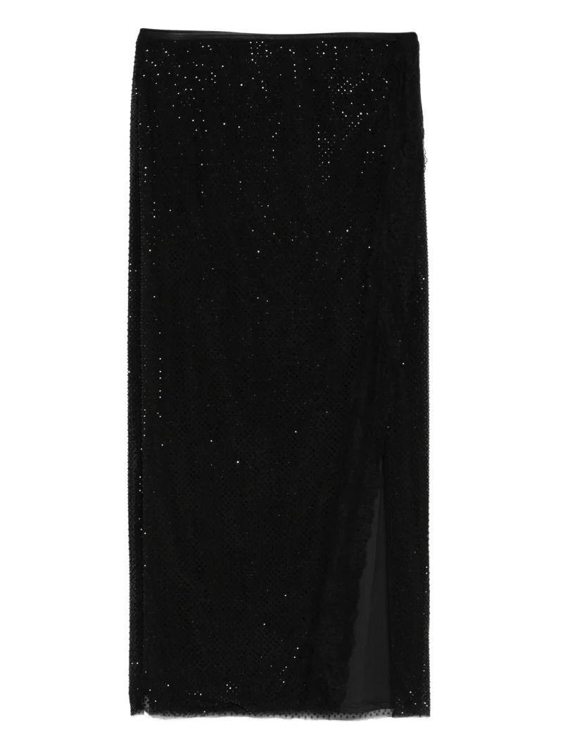 Fusta midi Self-Portrait crystal-embellished negru