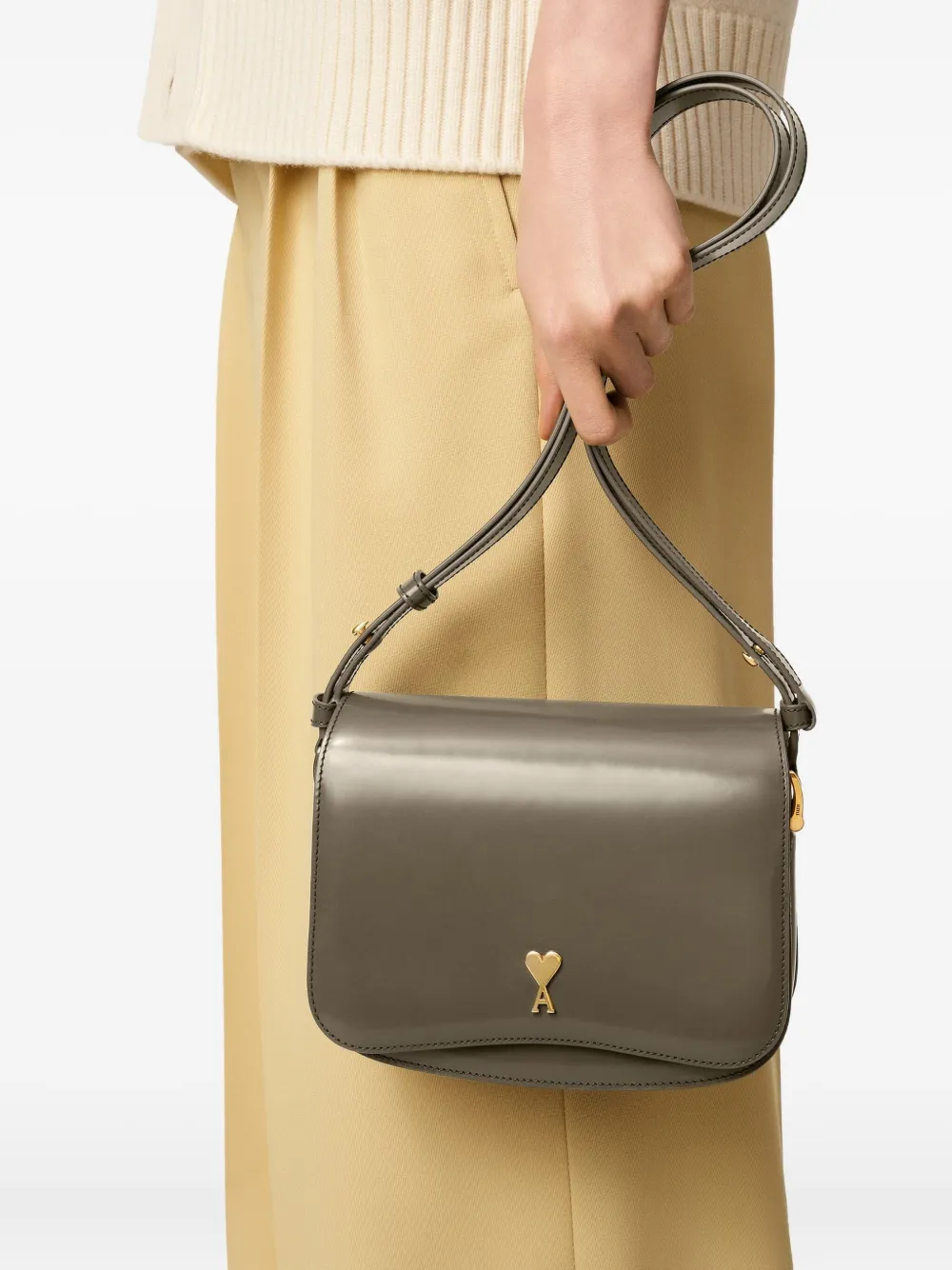 Geanta Ami Paris Black Glazed Leather Paris Paris gri - imagine 4