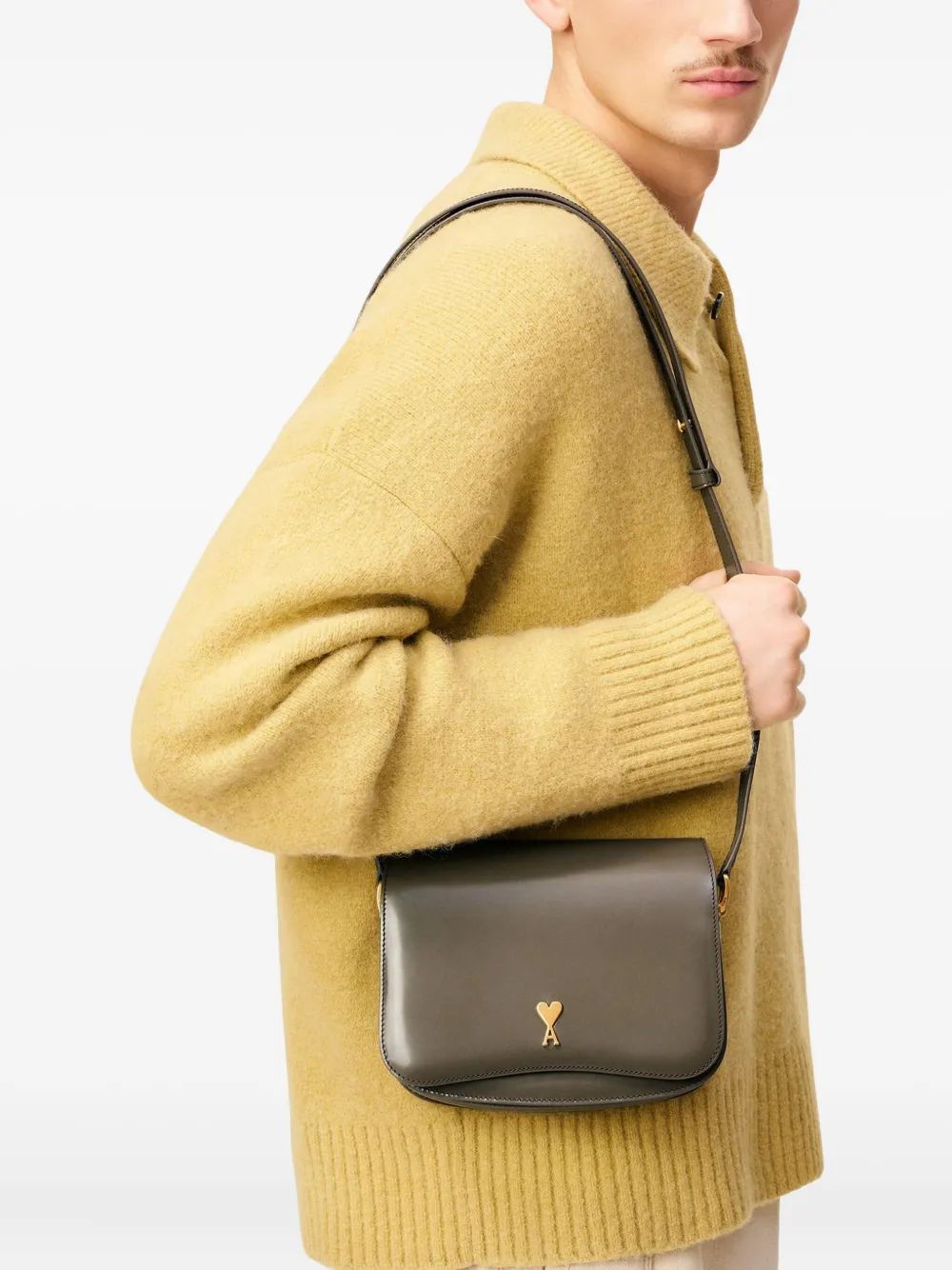 Geanta Ami Paris Black Glazed Leather Paris Paris gri - imagine 3