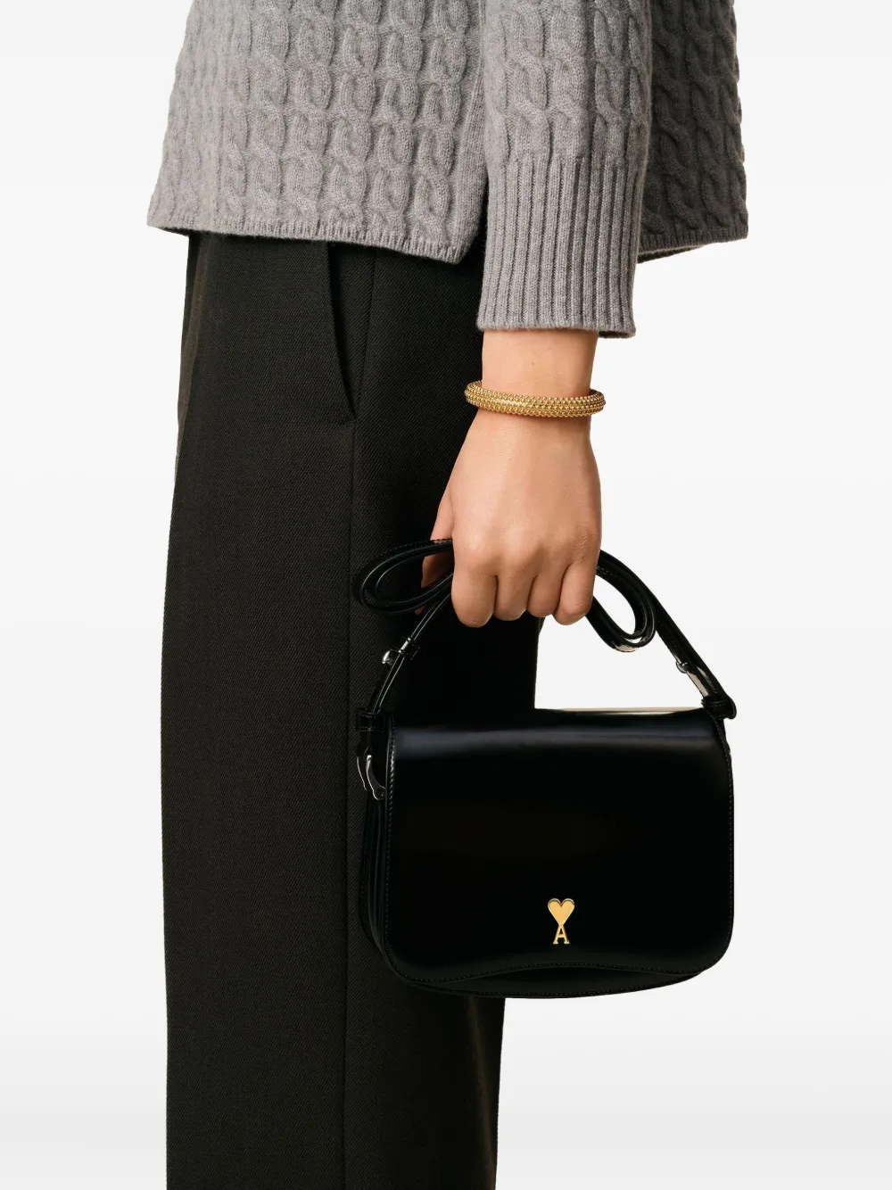 Geanta Ami Paris Black Glazed Leather Paris Paris negru - imagine 3