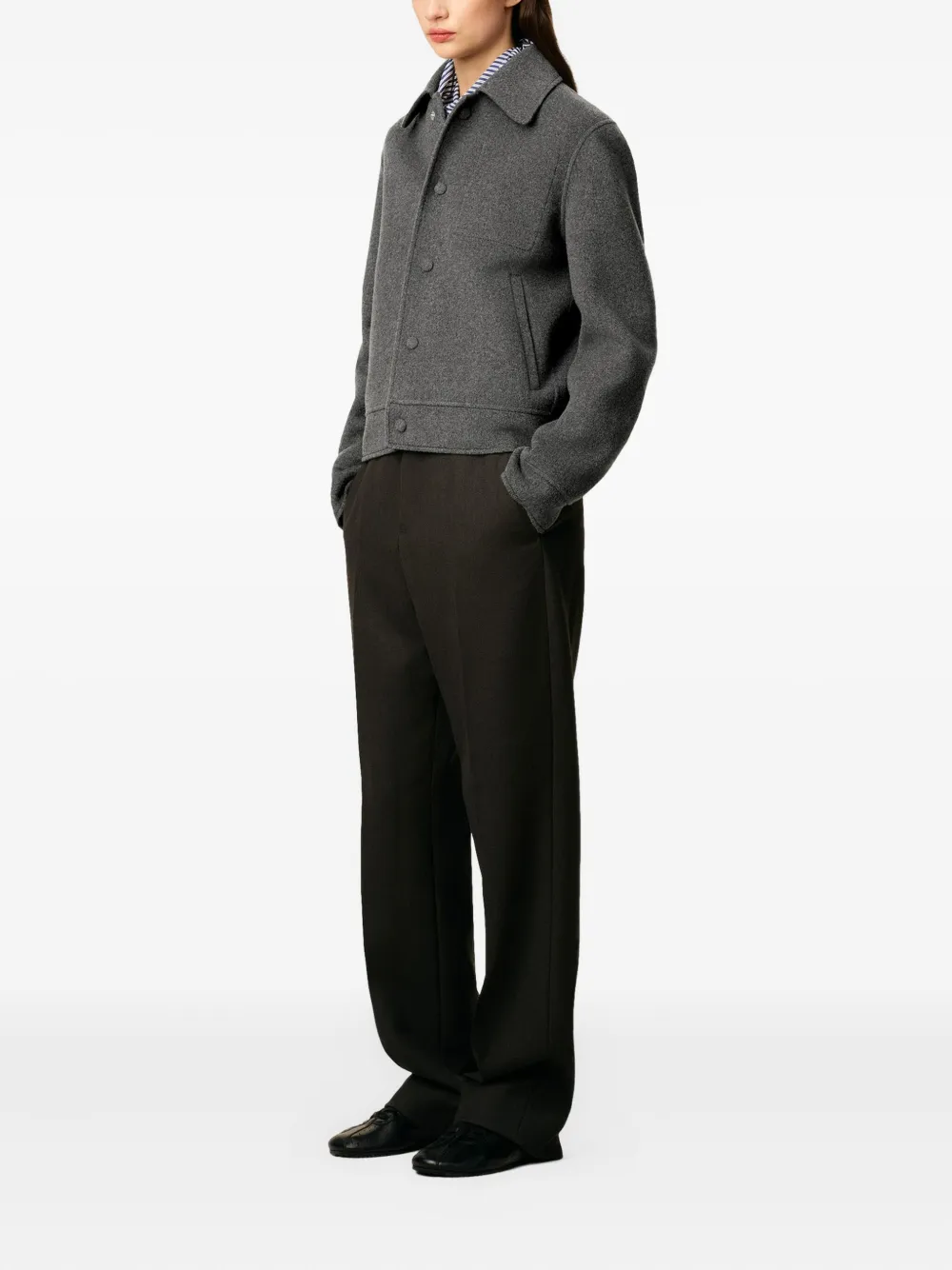 Jacheta Ami Buttoned Wool Boxy gri - imagine 3