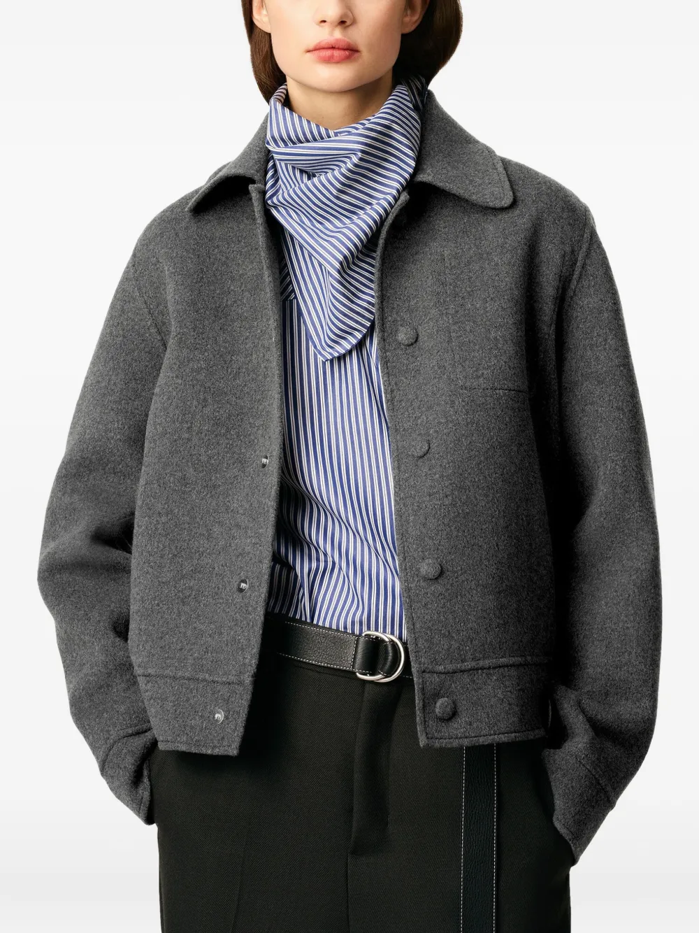 Jacheta Ami Buttoned Wool Boxy gri - imagine 5