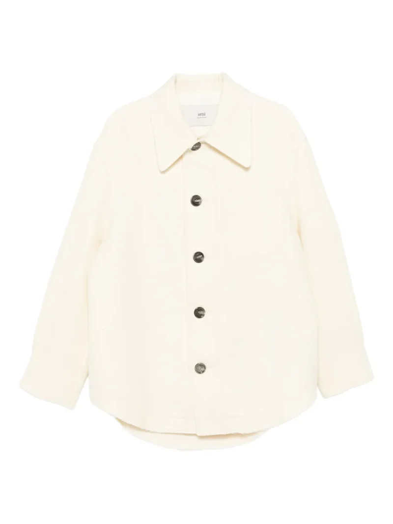 Jacheta Ami Paris Point-Collar Shirt ecru