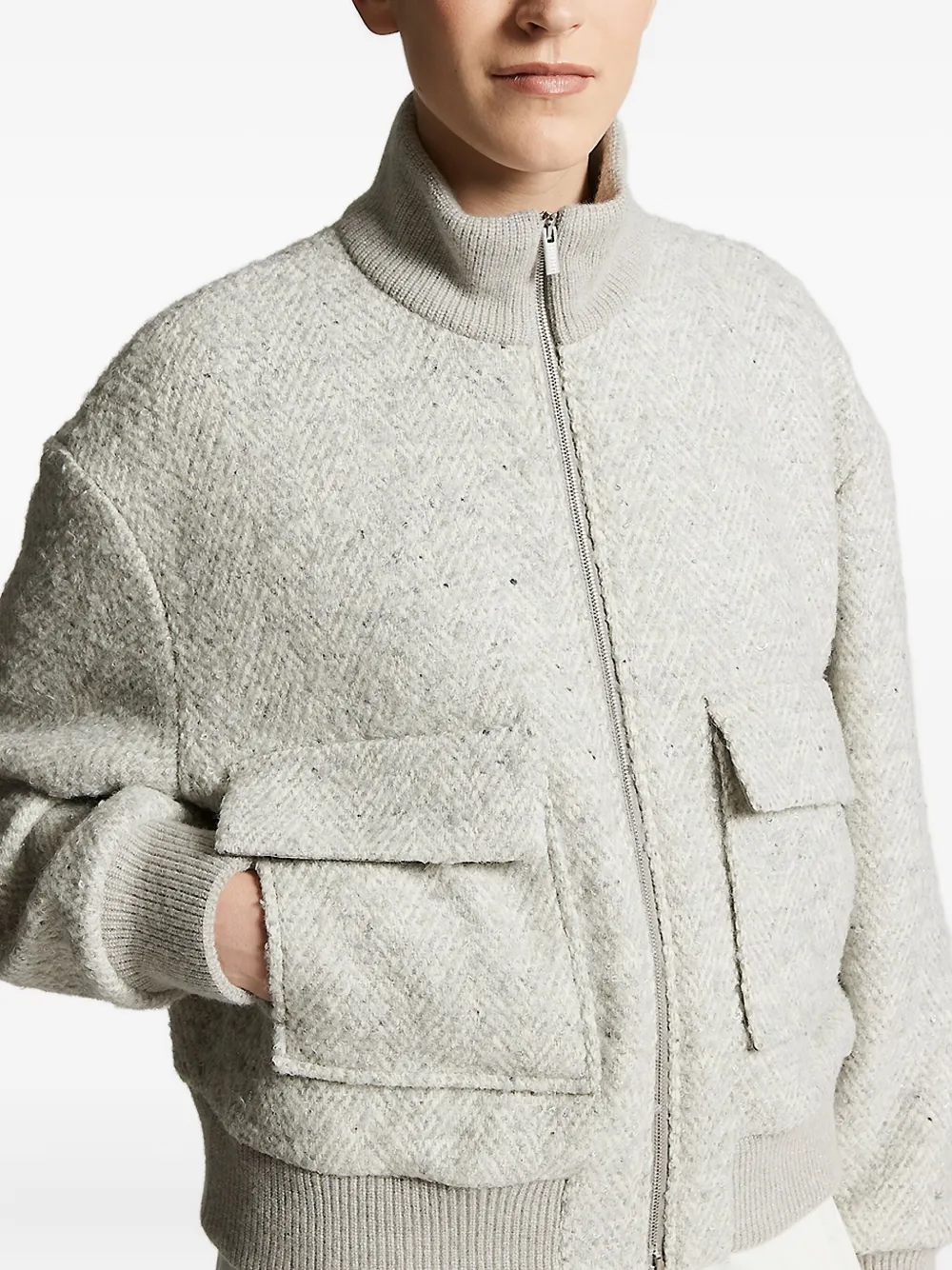 Jacheta Peserico Herringbone-Pattern Bomber gri - imagine 4