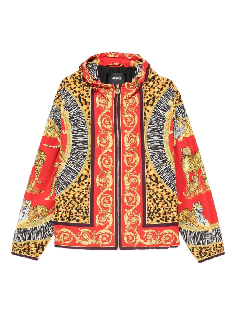 Jacheta Versace Animalier Zip-Up Hooded rosu