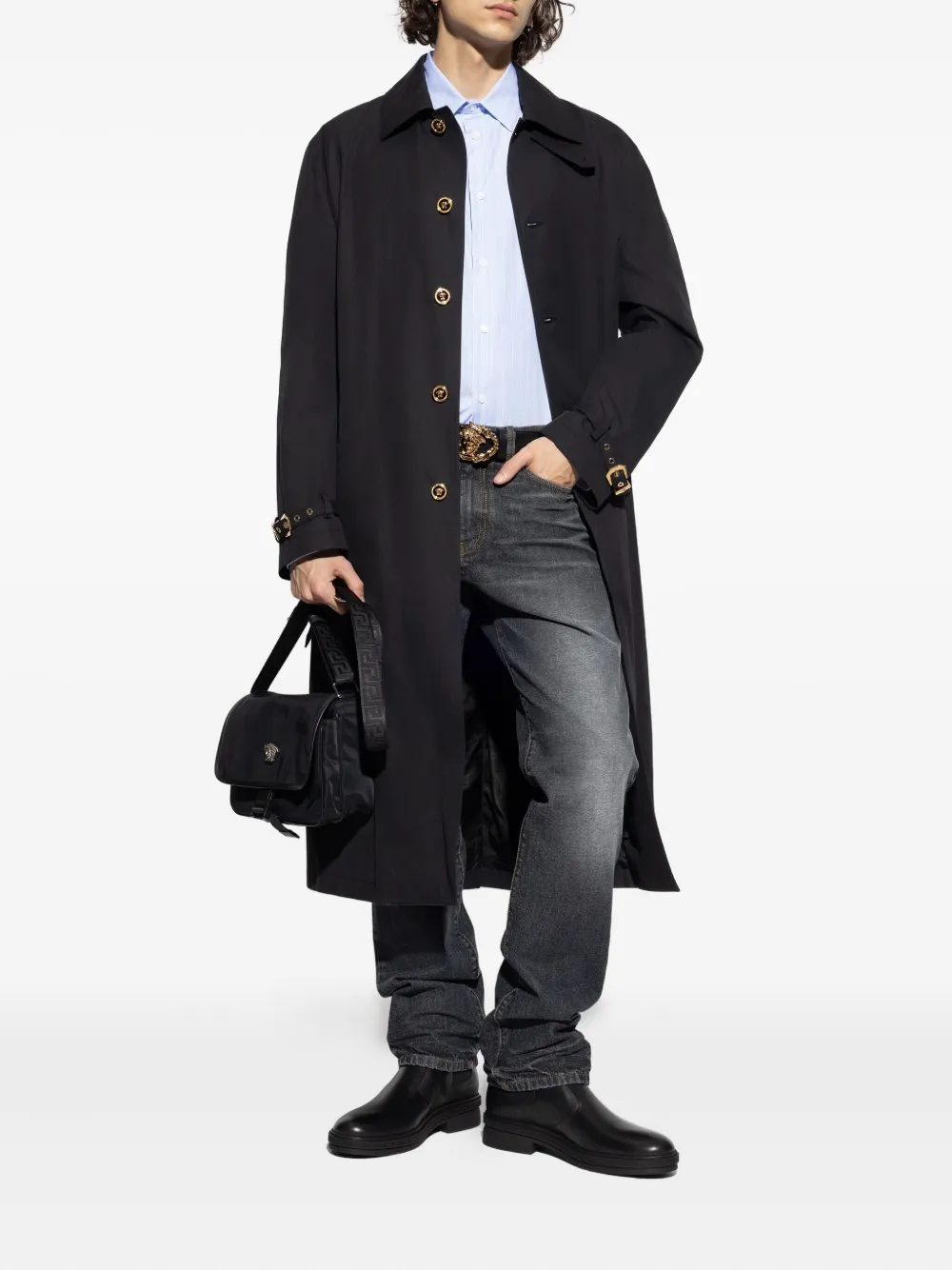 Jacheta Versace belted animal-print negru - imagine 2