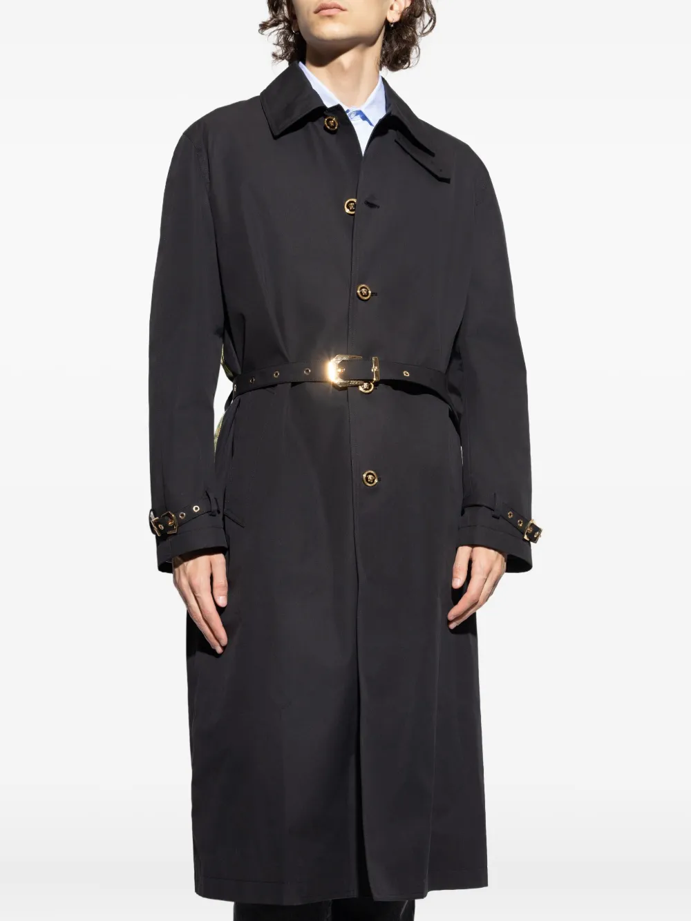 Jacheta Versace belted animal-print negru - imagine 5