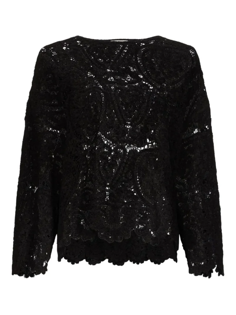 Pulover LouLou de Saison Crochet Lace negru