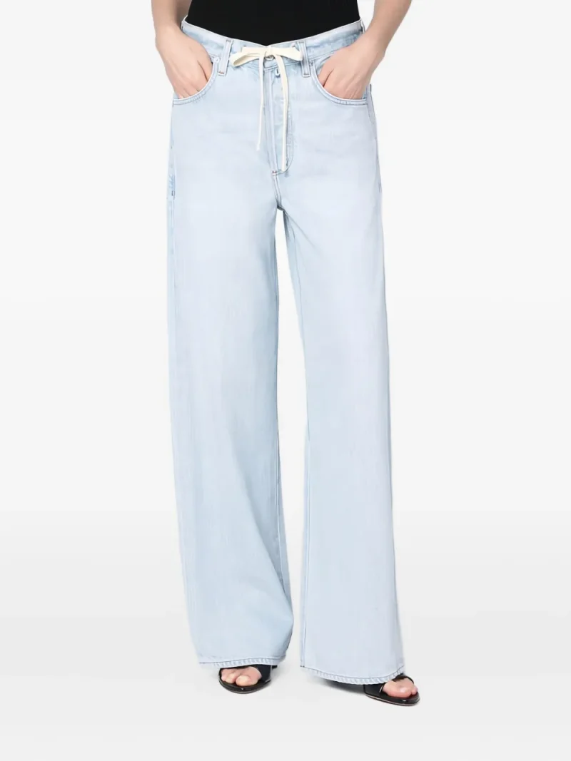 Pantaloni denim Citizens of Humanity Palazzo Drawstring albastru