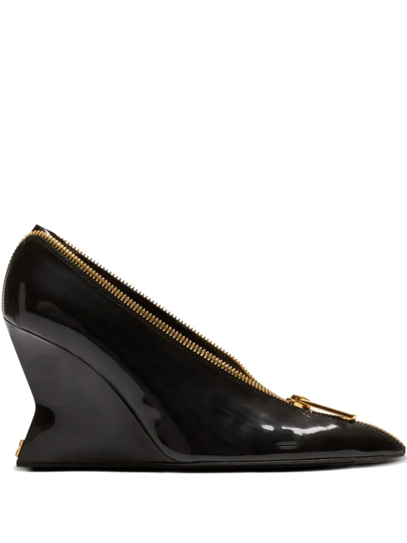 Pantofi Balmain 95mm zip-detail wedge heeled negru