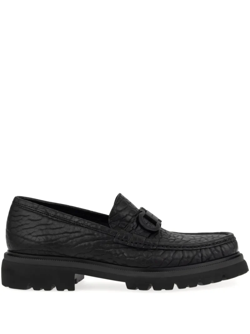 Pantofi Ferragamo Buckle-Detail Textured Loafers negru