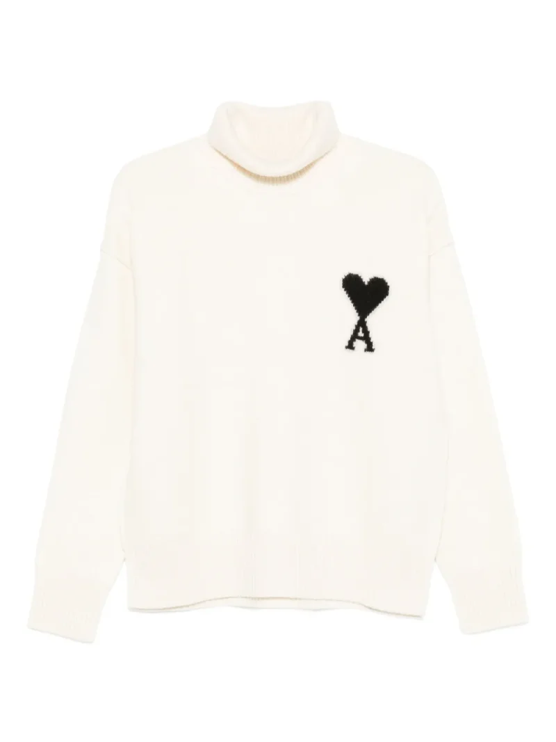 Pulover Ami Paris Logo Turtleneck alb