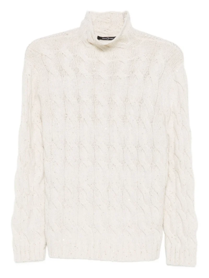 Pulover Gran Sasso Cable-Knit High-Neck ecru