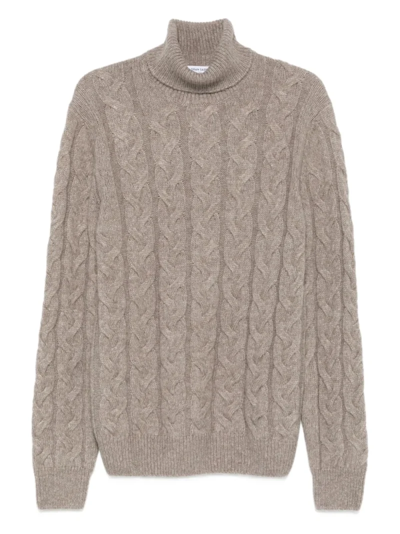 Pulover Gran Sasso Cable-Knit Roll-Neck bej