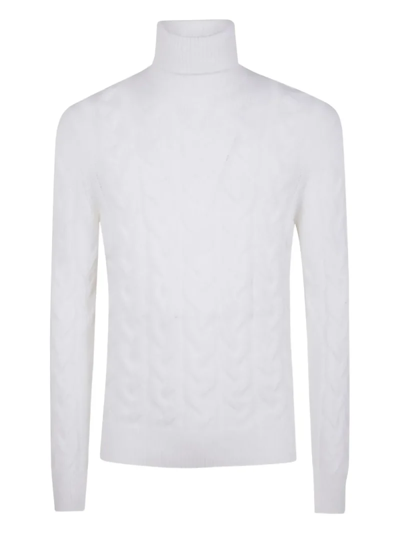 Pulover Gran Sasso Cable-Knit Turtleneck alb