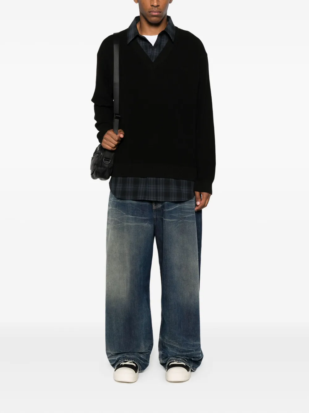 Pulover Juun.J Layered negru - imagine 4