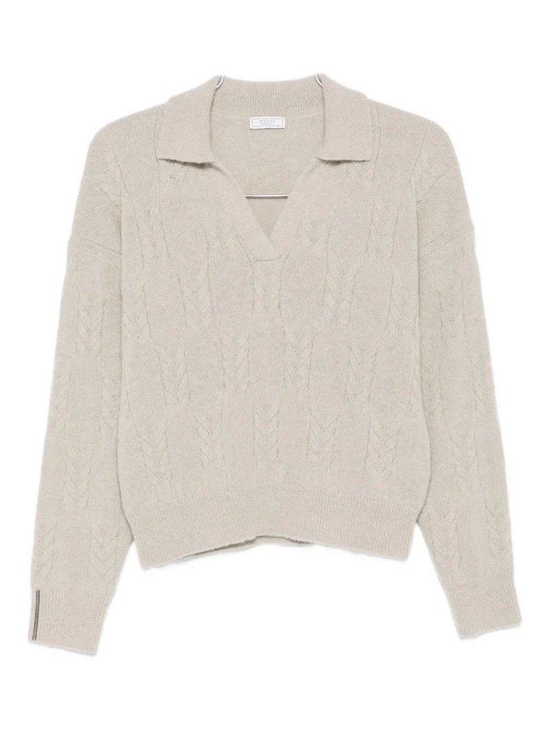Pulover Peserico cable-knit v-neck gri