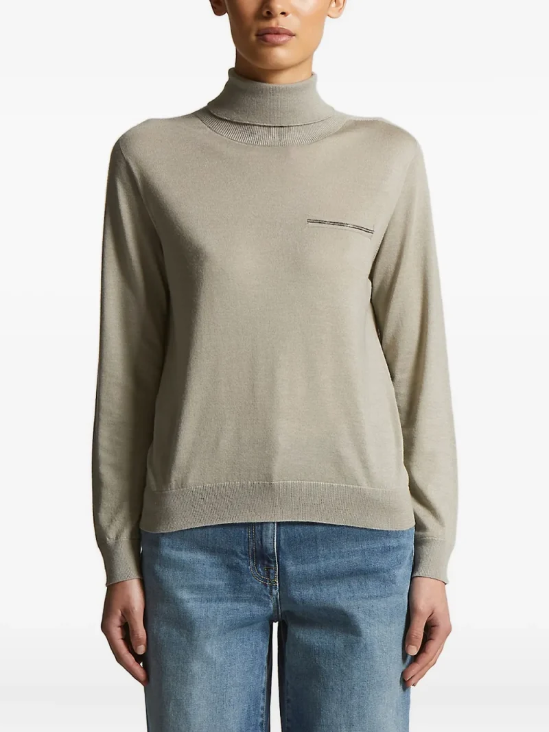 Pulover Peserico Zip-Detail Turtleneck khaki