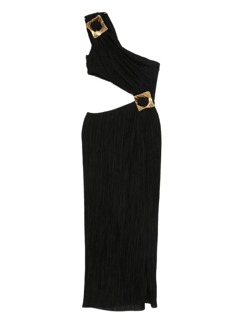 Rochie midi Cult Gaia Loah Pleated Cut-Out negru