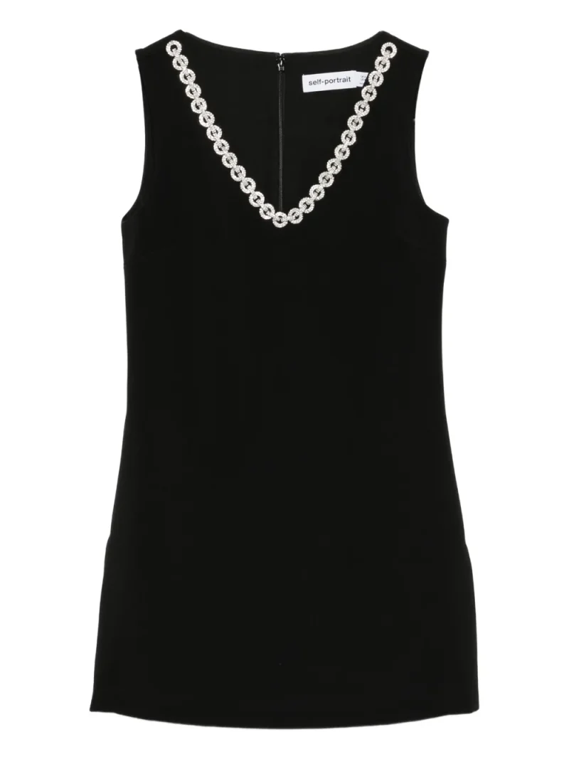 Rochie mini Self-Portrait Crystal-Embellished V-neck negru