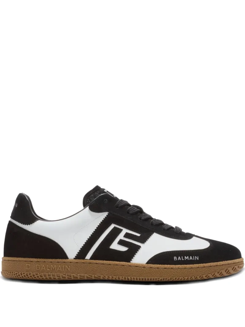 Sneakers Balmain Swan suede-leather logo alb/negru