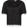 Top LouLou de Saison Zaro Fringed Short-Sleeve negru