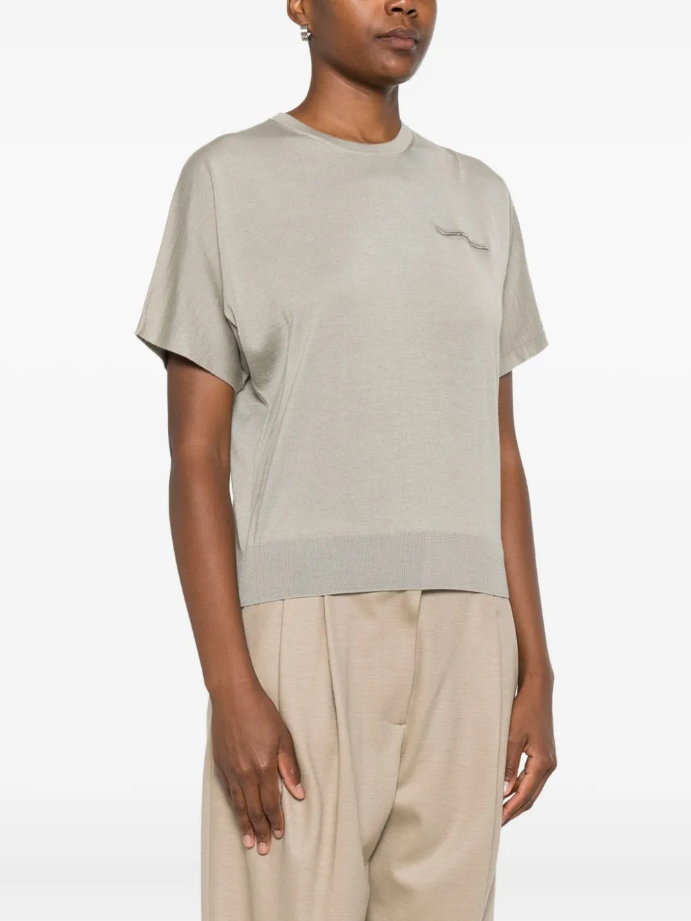 Top Peserico Embellished Short-Sleeved gri - imagine 3