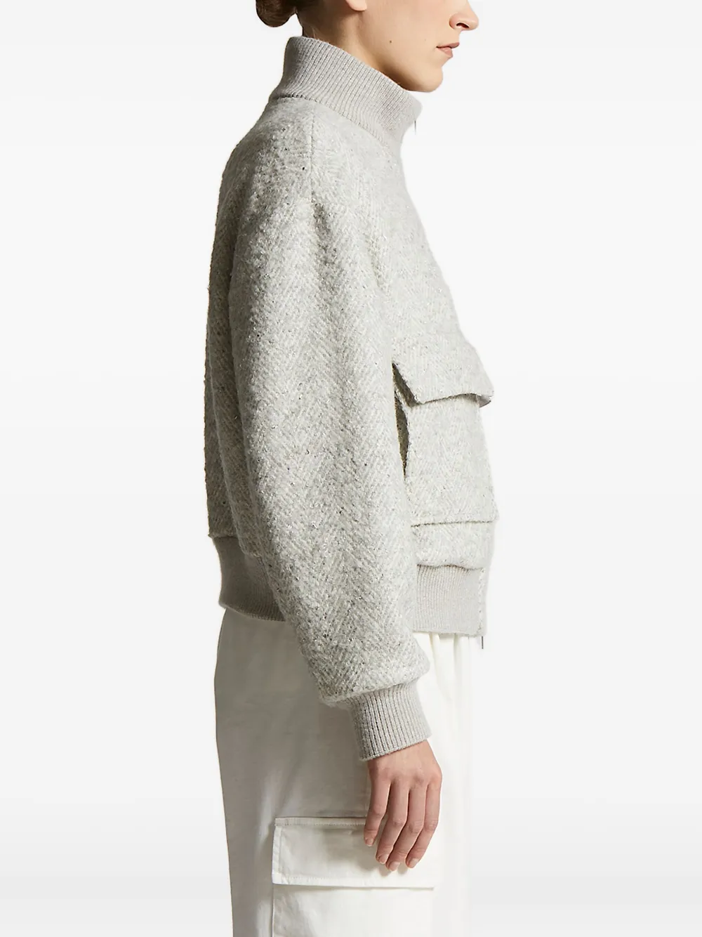 Jacheta Peserico Herringbone-Pattern Bomber gri - imagine 3