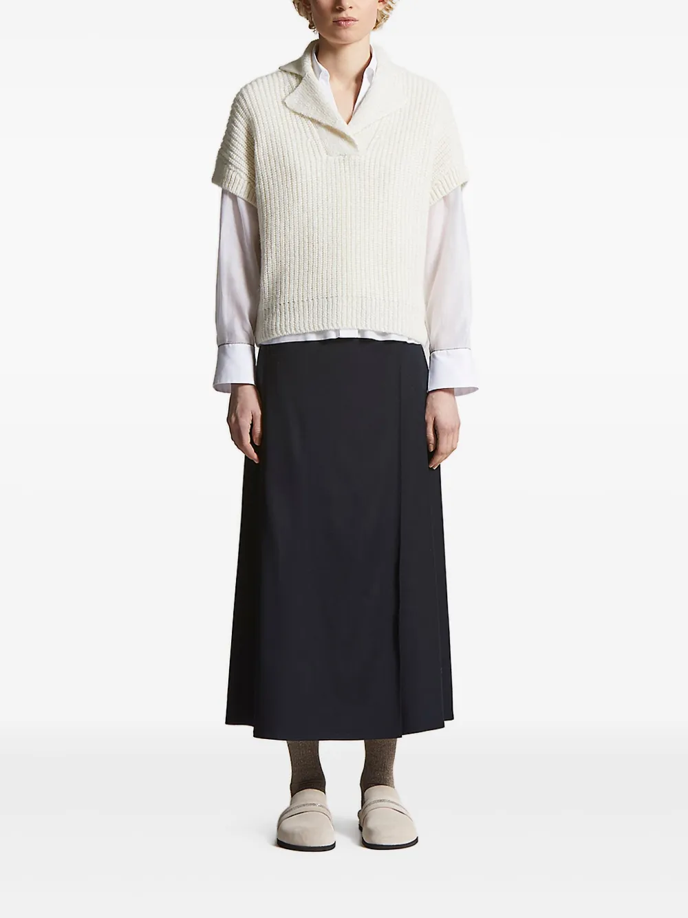 Pulover Peserico Ribbed Collar alb - imagine 4