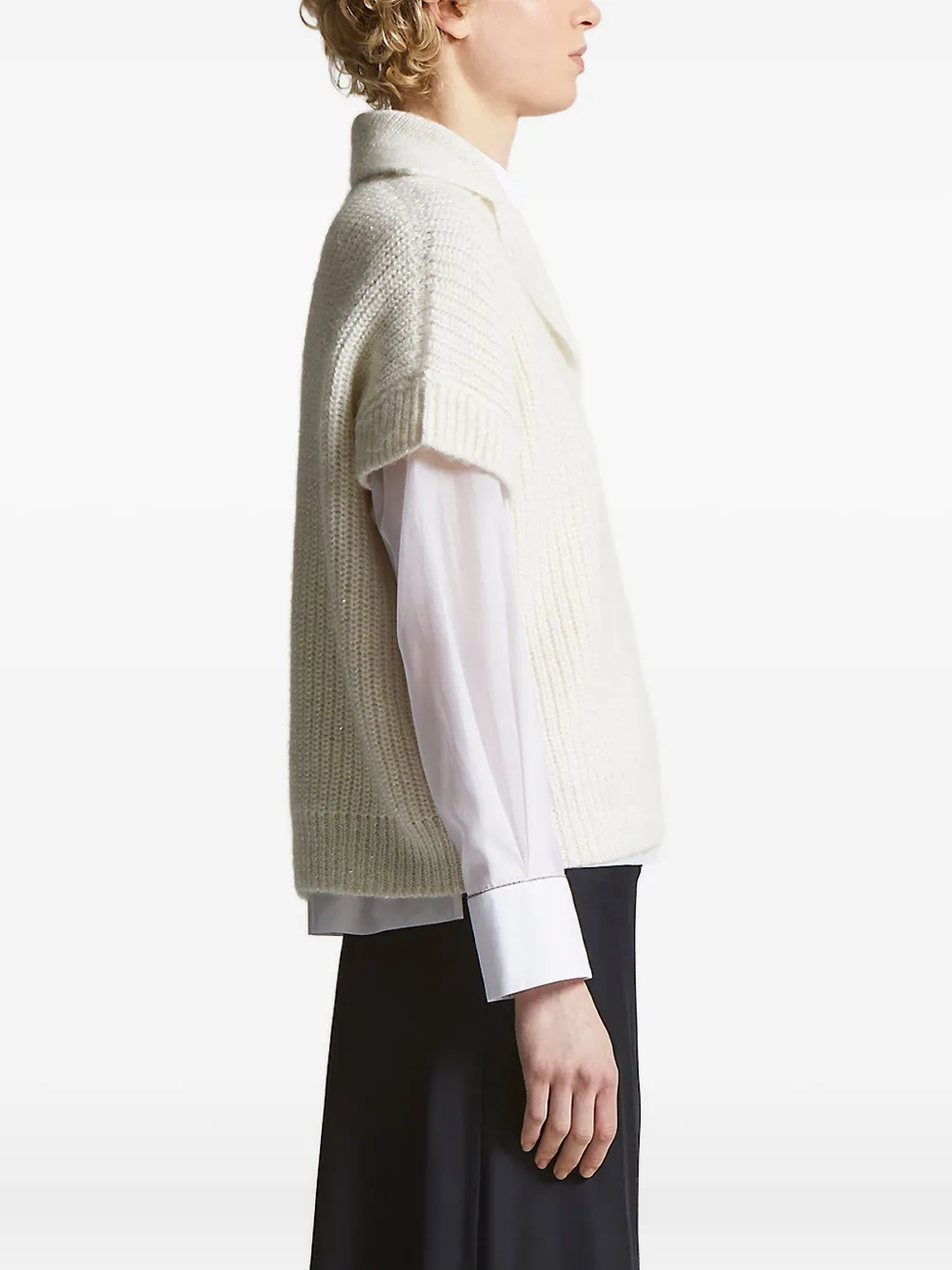 Pulover Peserico Ribbed Collar alb - imagine 3