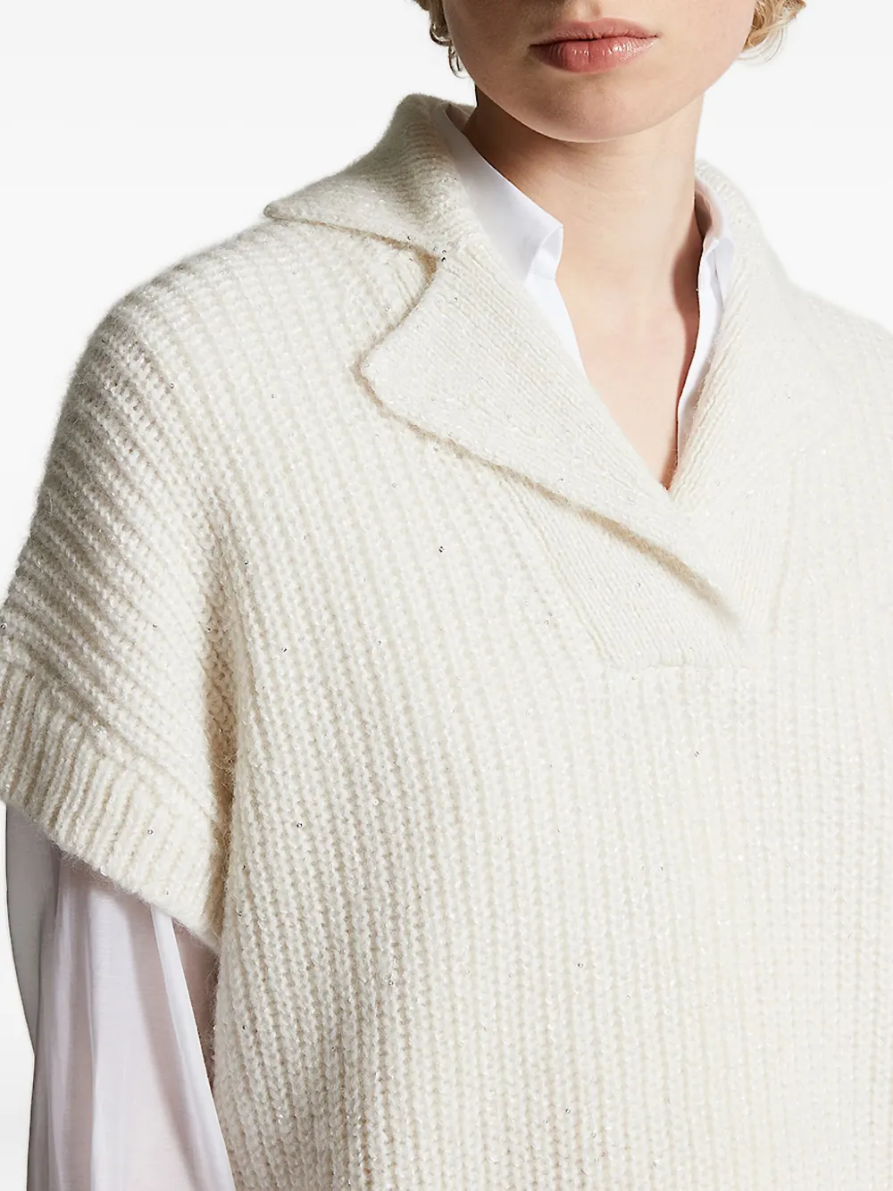 Pulover Peserico Ribbed Collar alb - imagine 5